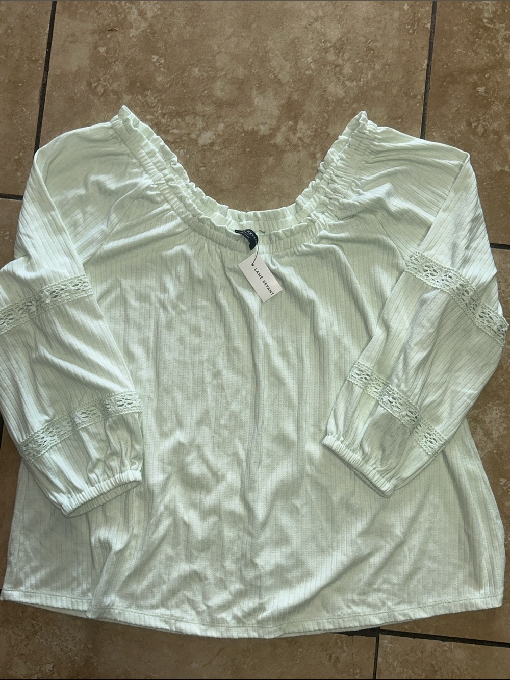 Lane Bryant Mint Off-Shoulder Lace-Trim Blouse
